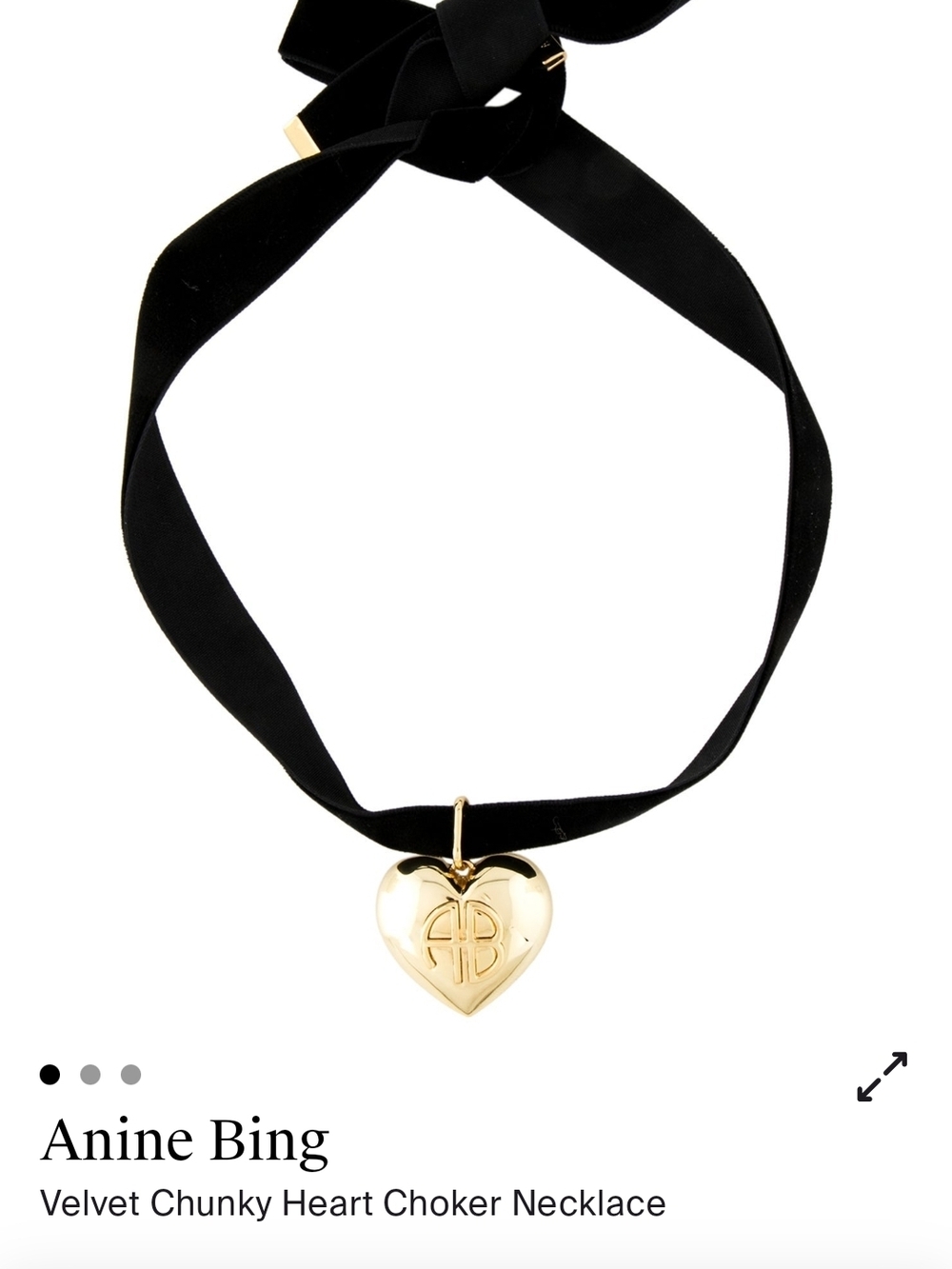 Anine Bing Black Velvet Choker with Gold Heart Pendant